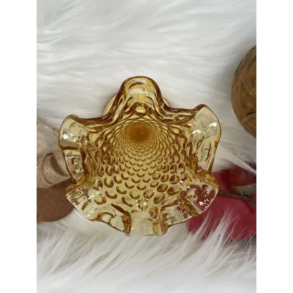 Vintage Fenton Colonial Hobnail Ruffled Trumpet Vase in Marigold 3.5